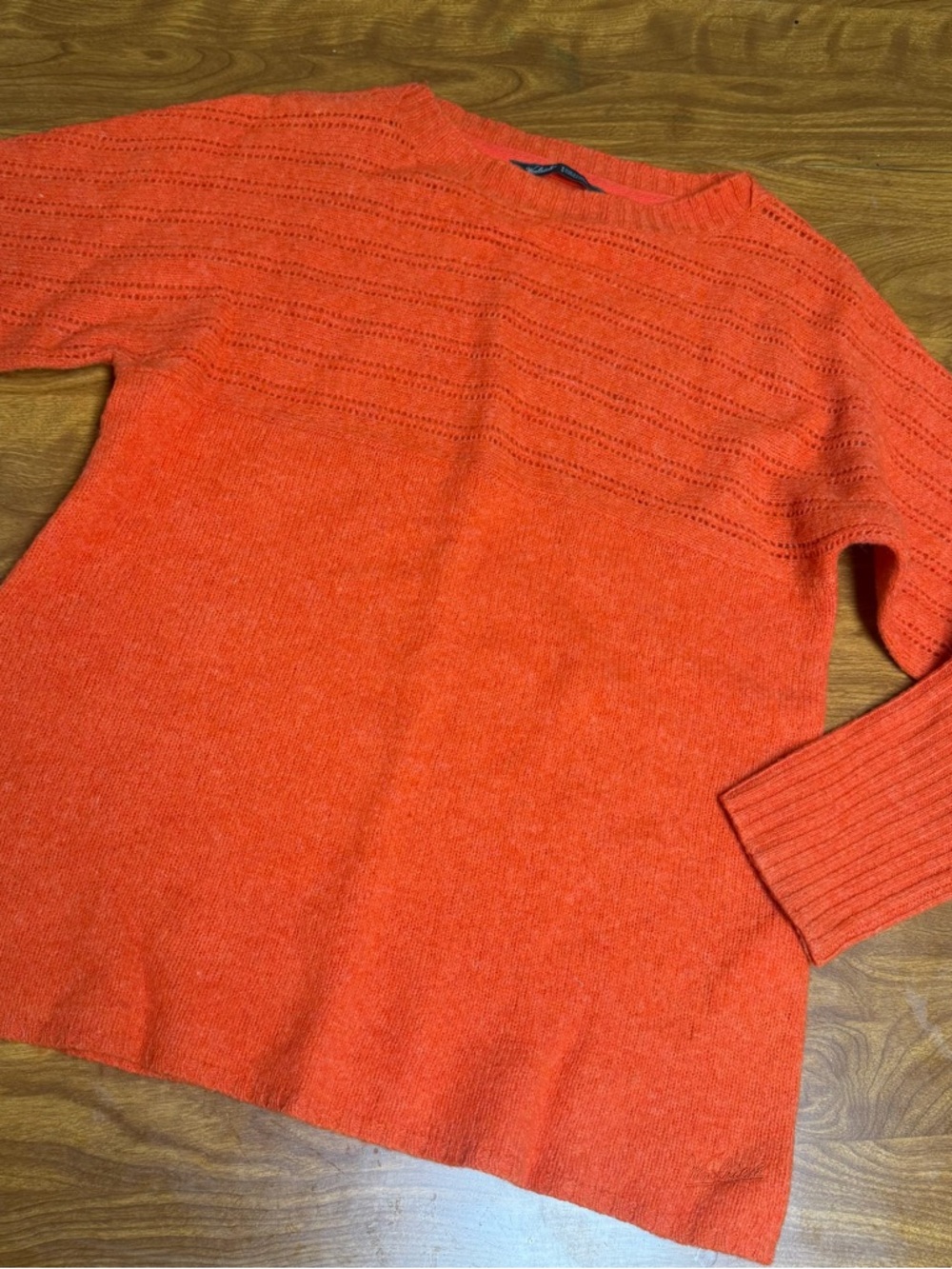 Woolrich Wool Persimmon Orange Boat neck Pullover Sweater perforated knit